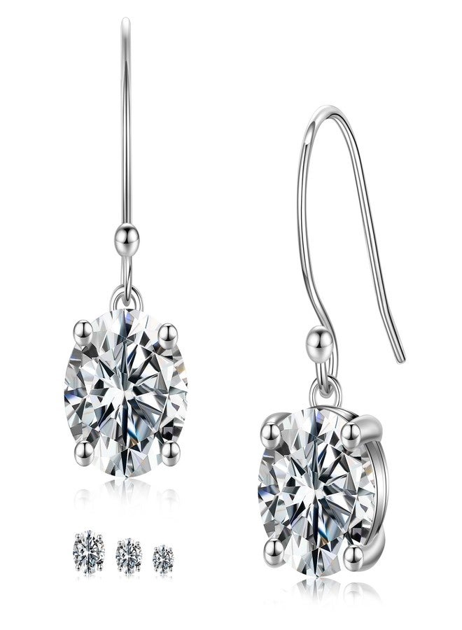 MOOSEA 2ct Round Moissanite Earrings for Women, 925 Sterling Silver Moissanite Hook Earring for Women, Dangle Earring, Anniversary Birthday Gifts for Wife Mom Girlfriend Jewelry Gifts Bridal Earrings - Image 1